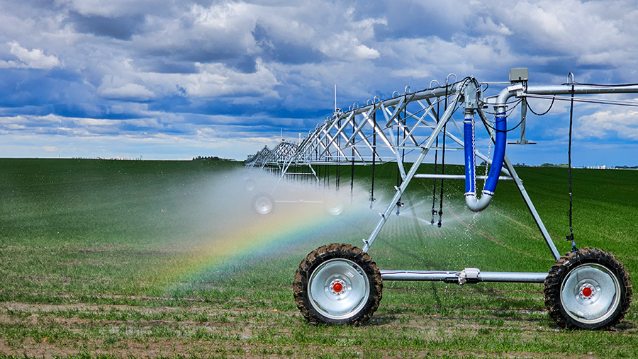 A large irrigation system waters a field