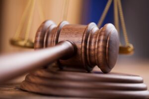 An up-close view of a wooden gavel