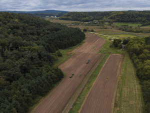 An aerial view of Mythic Farms. 