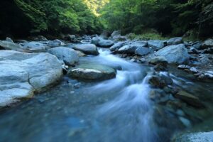A stream flows over rocks