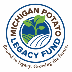 Blue-and-green Michigan potato legacy fund logo