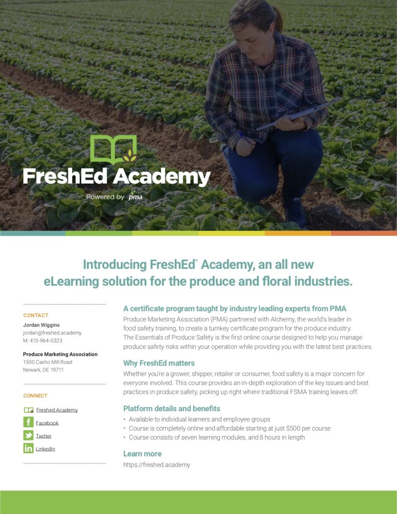 PMA announces online Essentials of Produce Safety training course