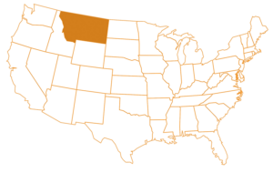US map with Montana highlighted in orange.