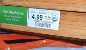 A Publix grocery store in Columbia, South Carolina, informs customers that an organic potato item is temporarily out of stock. Photo: Melinda Waldrop