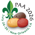 Logo with featuring tri-colored potatoes and a green fleur-de-lis 